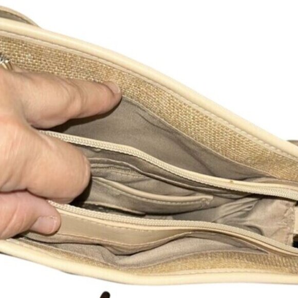 Etienne Aigner Beige & Cream Crossbody Bag With Adjustable Strap Woven Jute Logo - Picture 6 of 7